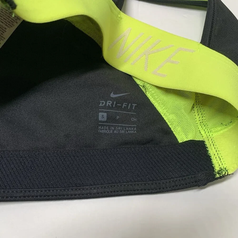 NIKE Sports Bra Small Black Neon Yellow with Padding